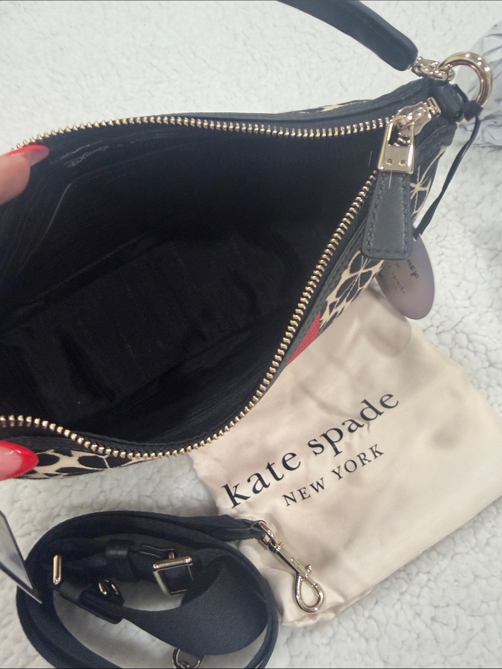 kate spade Minnie & Mickey Floral Stripe Crossbody Bag in Black/Cream/Red - Picture 6 of 7